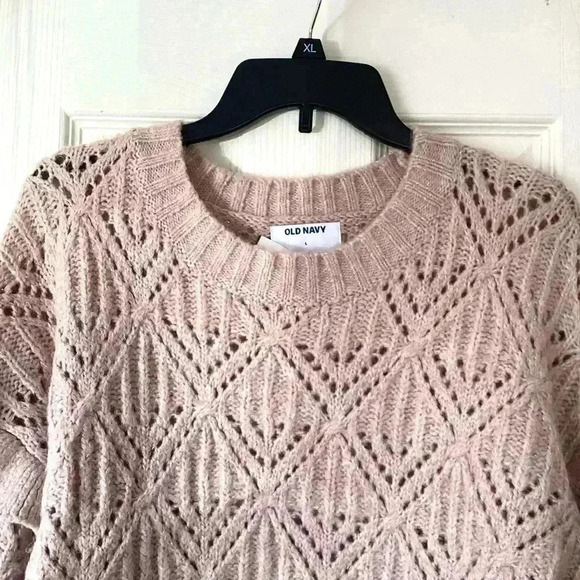 OLD NAVY LIGHT PEACH Ruffle-Trim Metallic Pointelle-Knit Sweater for Women Large - Picture 5 of 7